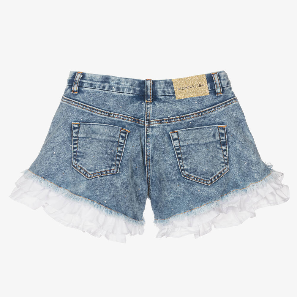 Monnalisa Teen Girls Blue Denim Ruffle Shorts Childrensalon Outlet