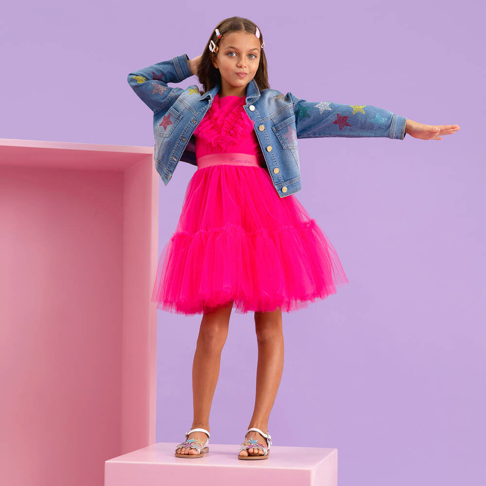 Monnalisa-Голубая джинсовая куртка со звездами из стразов | Childrensalon Outlet