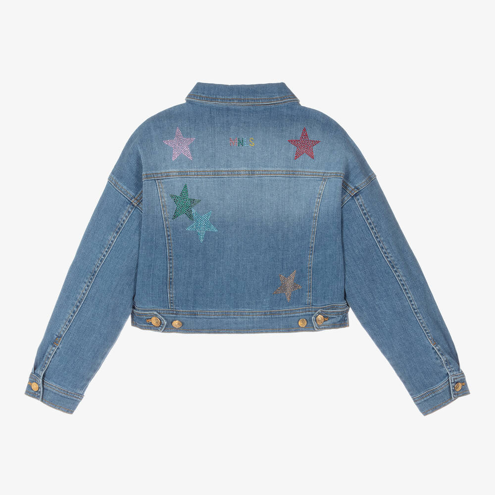 Monnalisa-Голубая джинсовая куртка со звездами из стразов | Childrensalon Outlet
