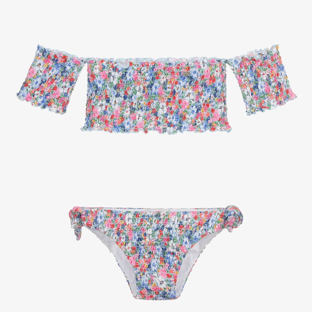 Monnalisa - Teen Girls Blue Floral Bikini | Childrensalon