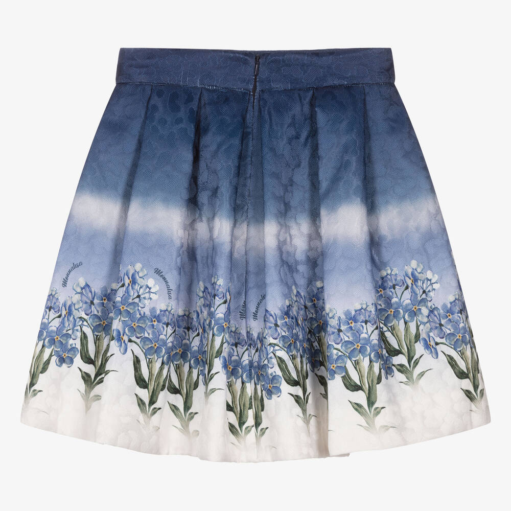 Monnalisa-Teen Girls Blue Floral Cotton Skirt | Childrensalon Outlet