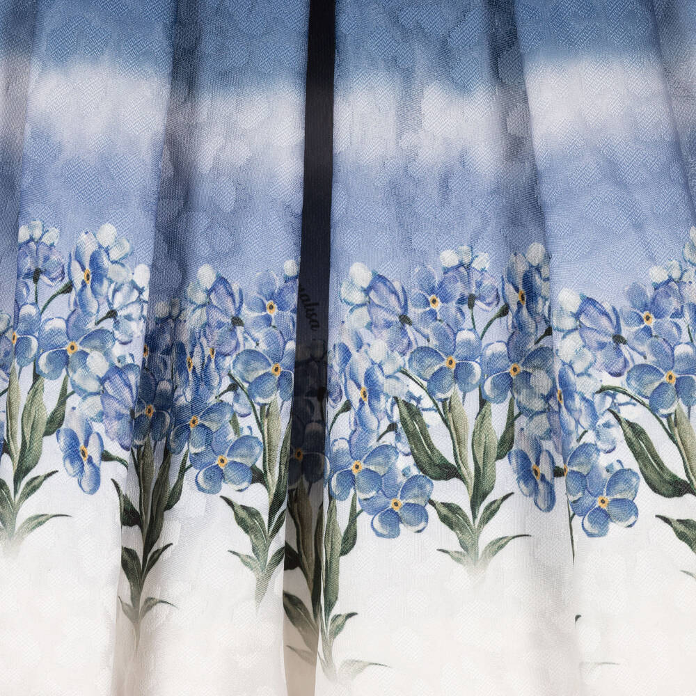 Monnalisa-Teen Girls Blue Floral Cotton Skirt | Childrensalon Outlet