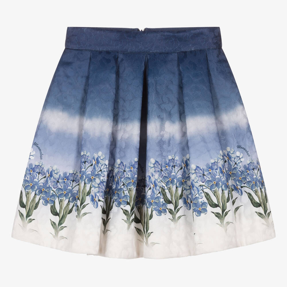 Monnalisa - Teen Girls Blue Floral Cotton Skirt | Childrensalon