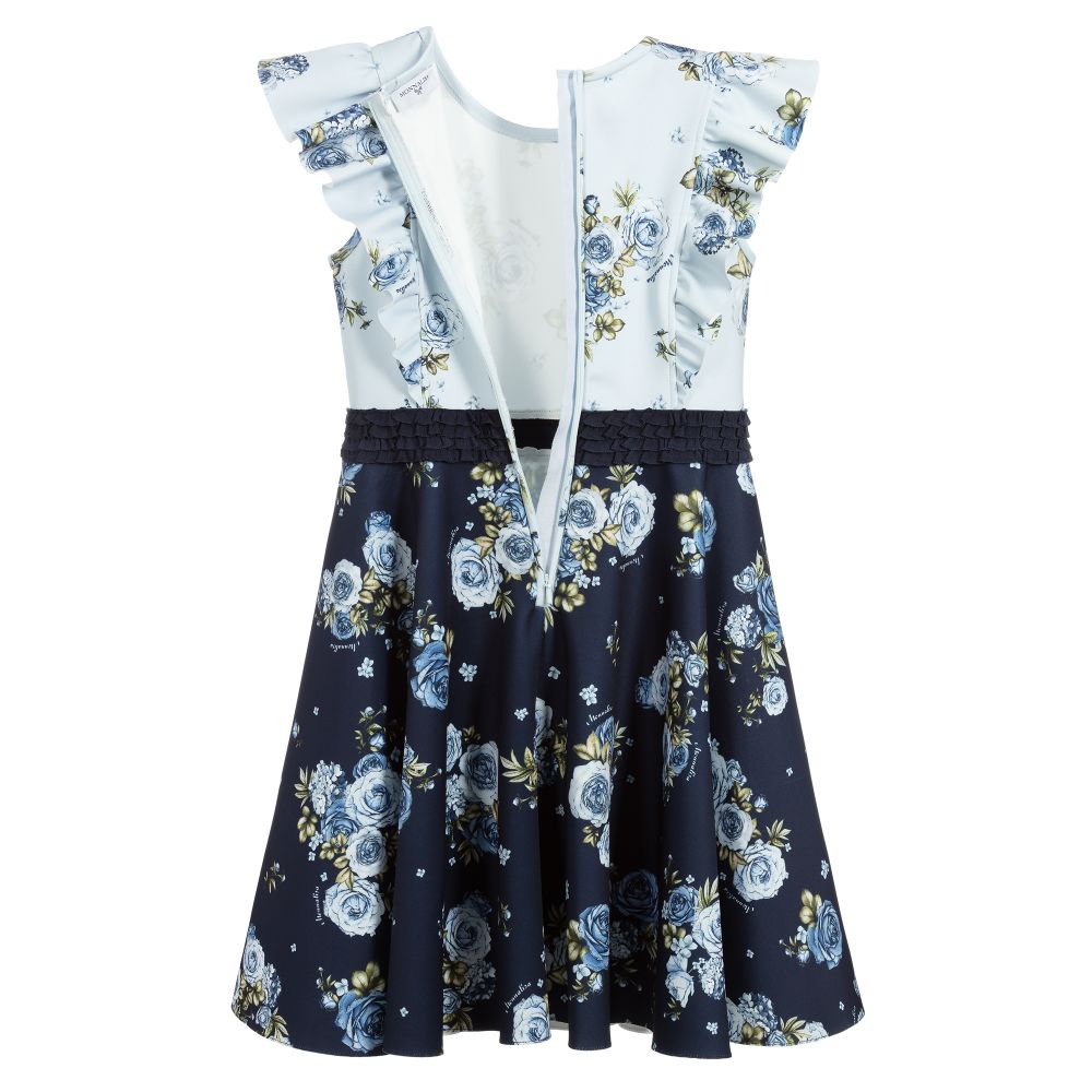 Monnalisa Teen Girls Blue Floral Dress Childrensalon Outlet
