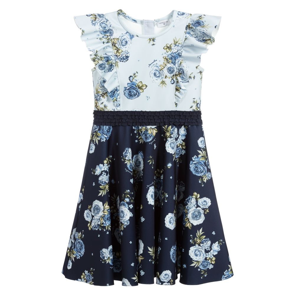 Monnalisa - Teen Girls Blue Floral Dress | Childrensalon