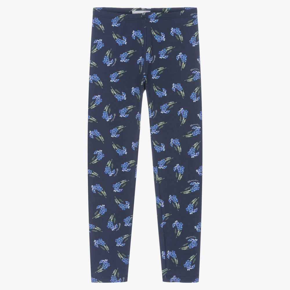 Monnalisa - Teen Girls Blue Floral Leggings | Childrensalon