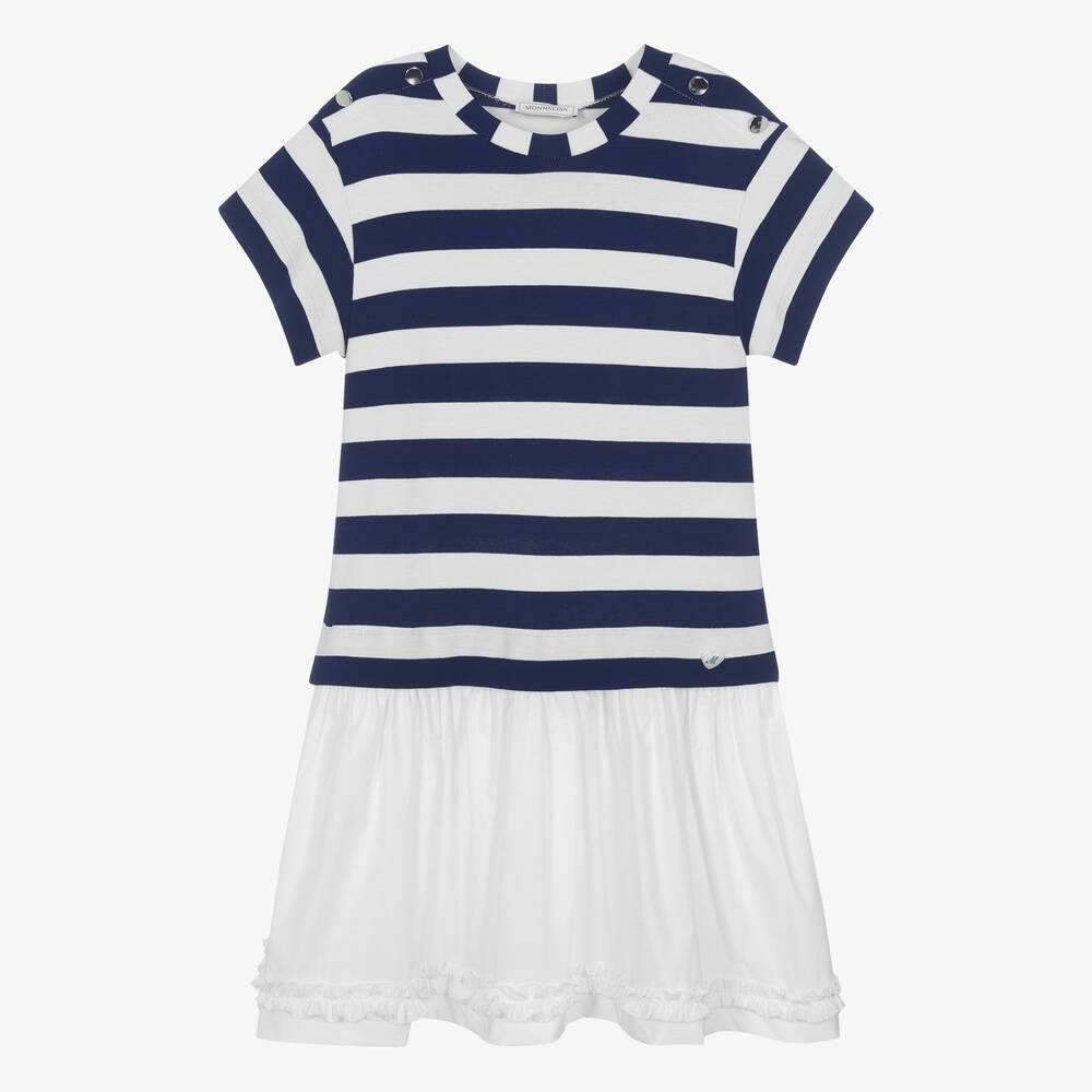 Monnalisa-Teen Girls Blue & Ivory Stripe Dress | Childrensalon Outlet