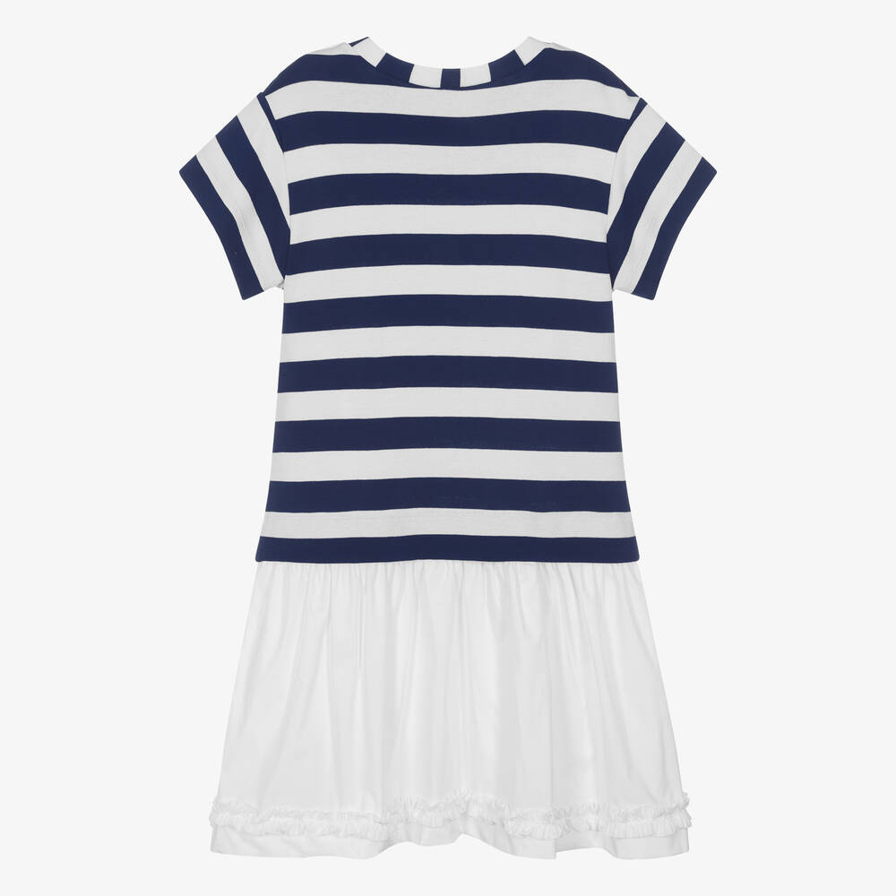 Monnalisa-Teen Girls Blue & Ivory Stripe Dress | Childrensalon Outlet