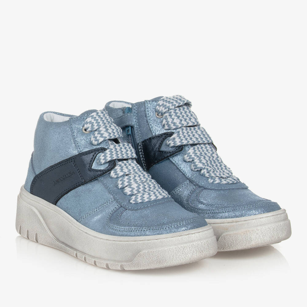 Monnalisa - Teen Girls Blue Leather High-Top Trainers | Childrensalon