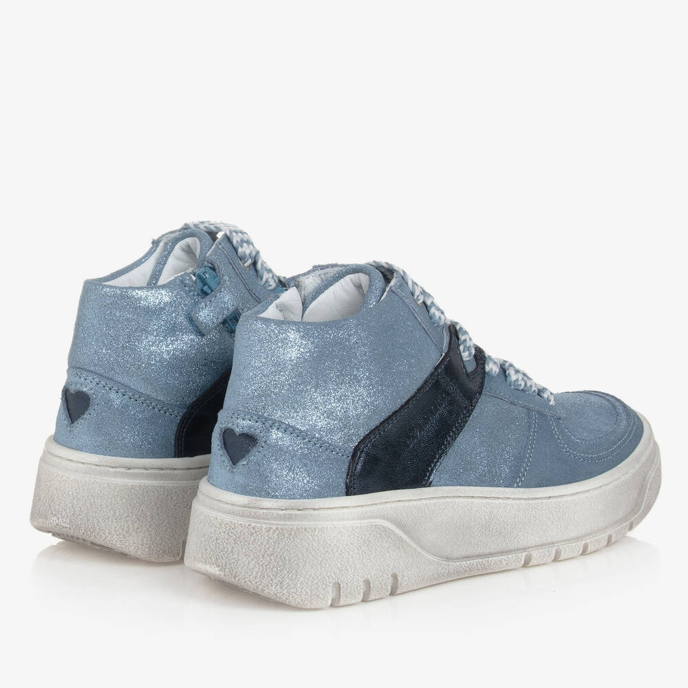 Monnalisa-Teen Girls Blue Leather High-Top Trainers | Childrensalon Outlet