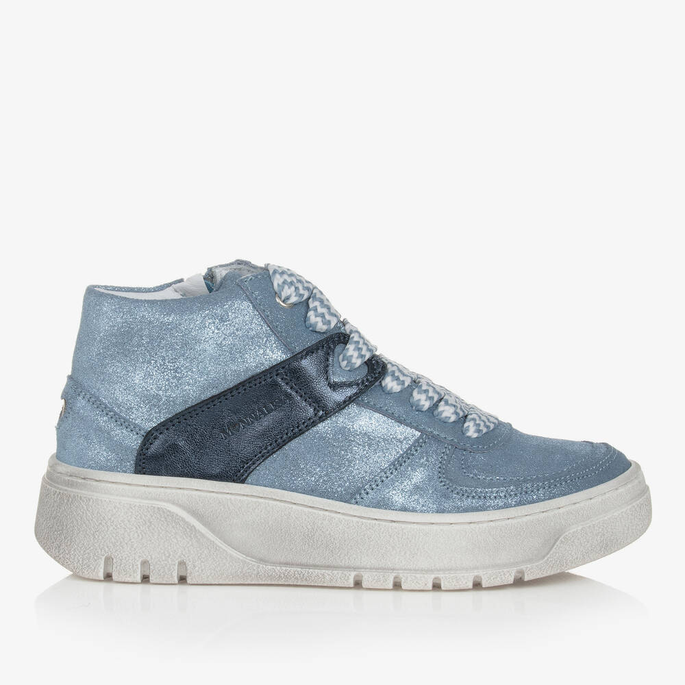 Monnalisa-Teen Girls Blue Leather High-Top Trainers | Childrensalon Outlet