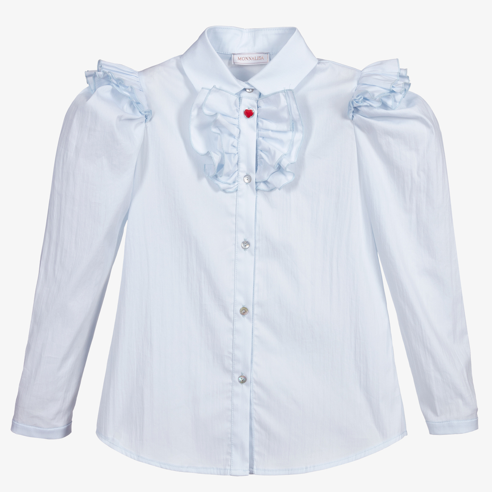 Monnalisa - Голубая блузка с рюшами для подростков | Childrensalon