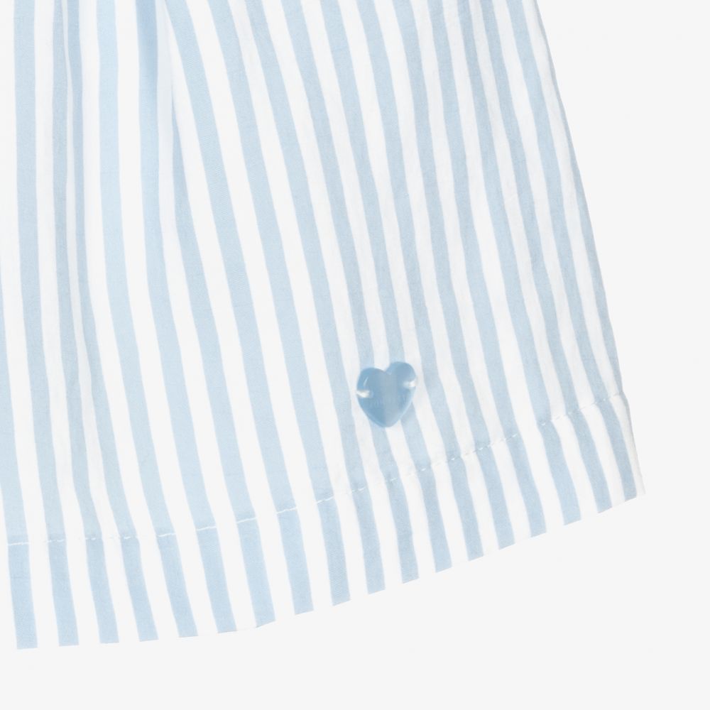 Monnalisa-شورت تينز بناتي فيسكوز تويل مقلم لون أزرق وأبيض | Childrensalon Outlet