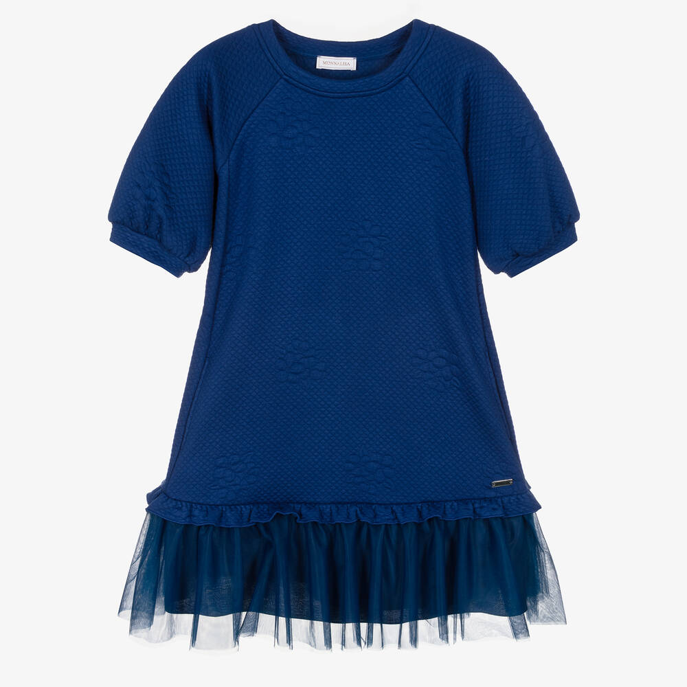 Monnalisa - Teen Girls Blue Viscose & Tulle Dress | Childrensalon