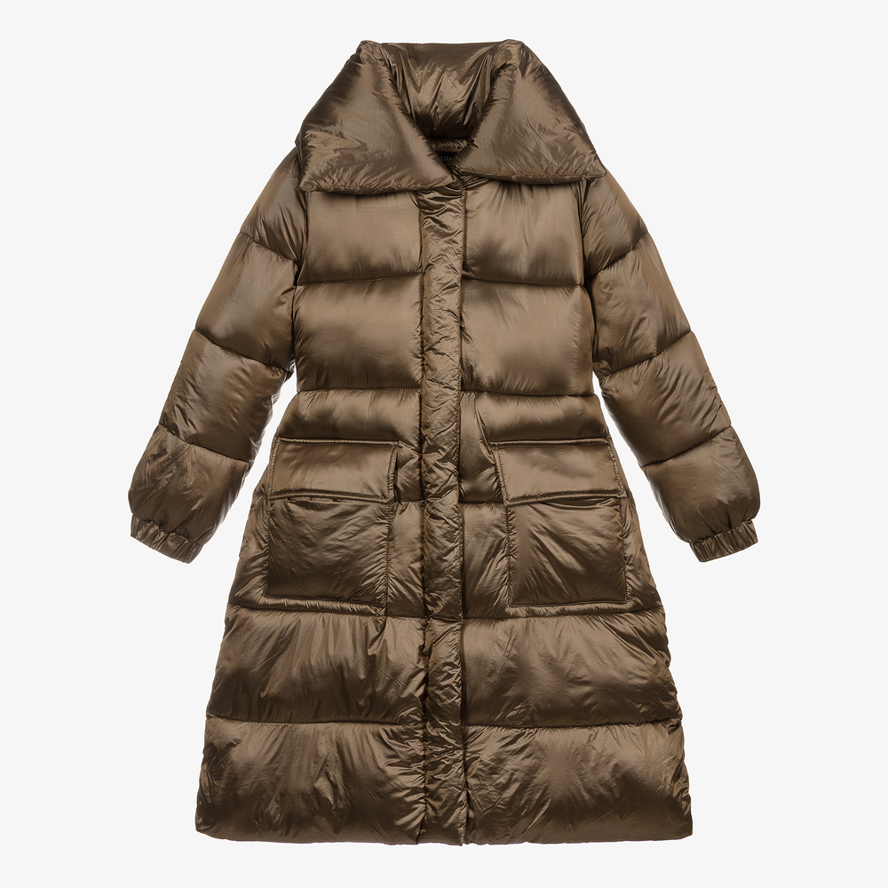 Monnalisa - Teen Girls Brown Puffer Coat | Childrensalon