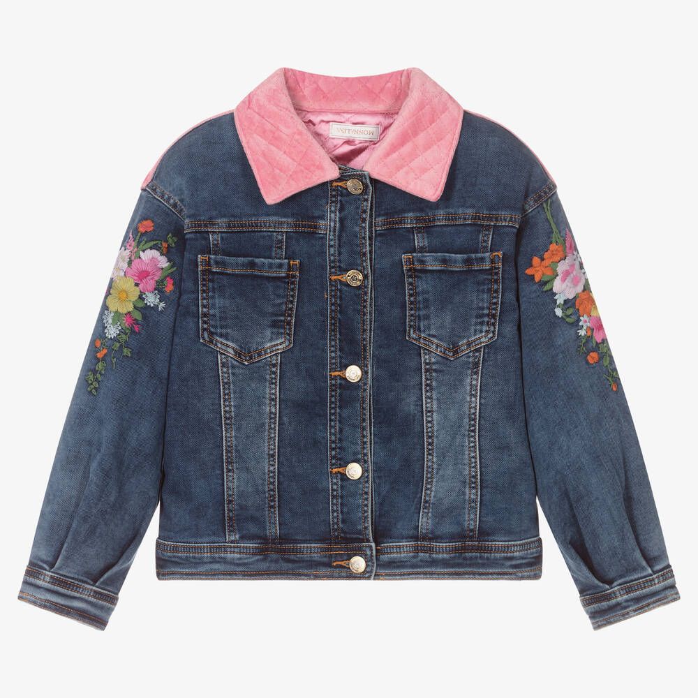 Monnalisa - Teen Girls Denim Floral Jacket | Childrensalon