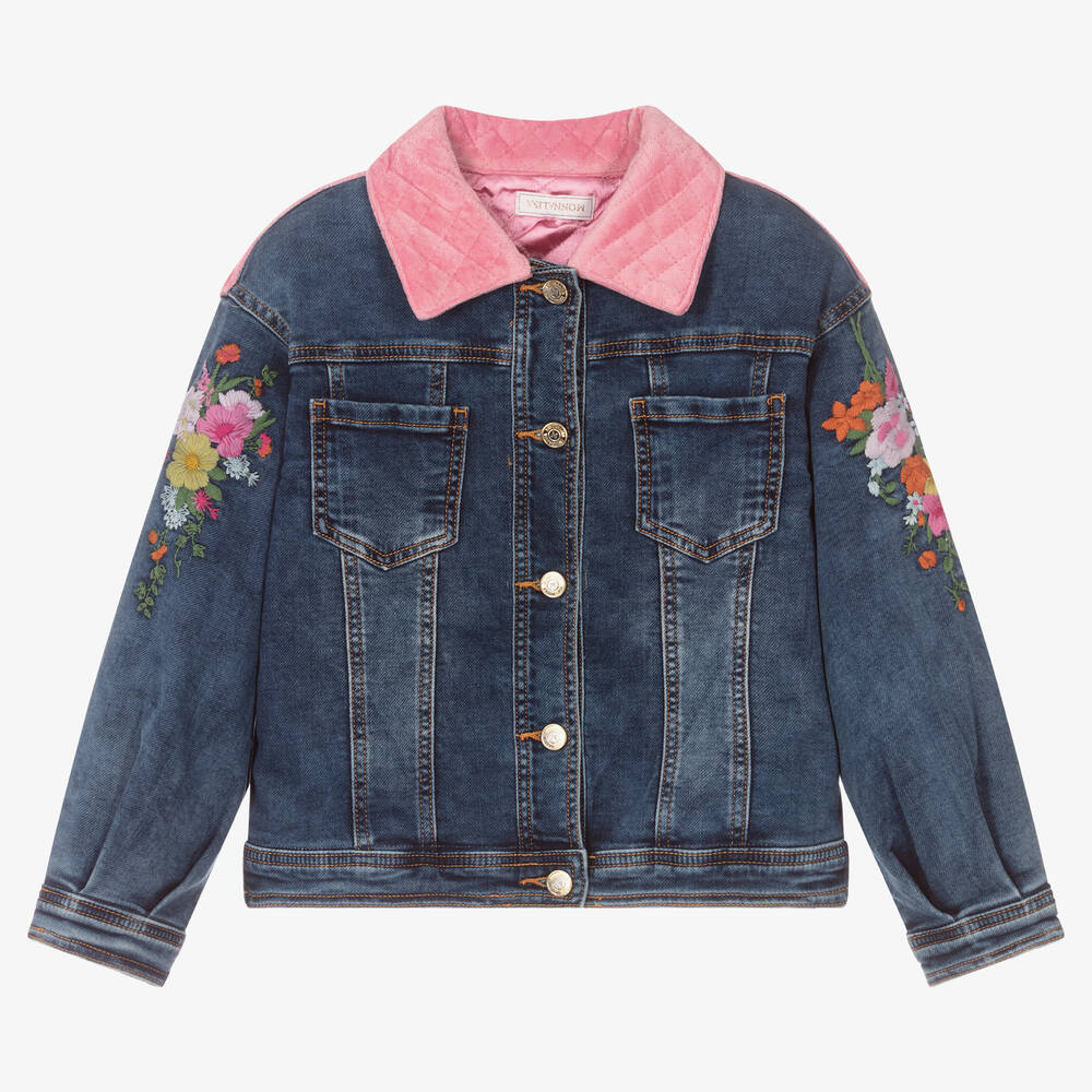 Monnalisa - Teen Jeansjacke mit Blumen (M) | Childrensalon