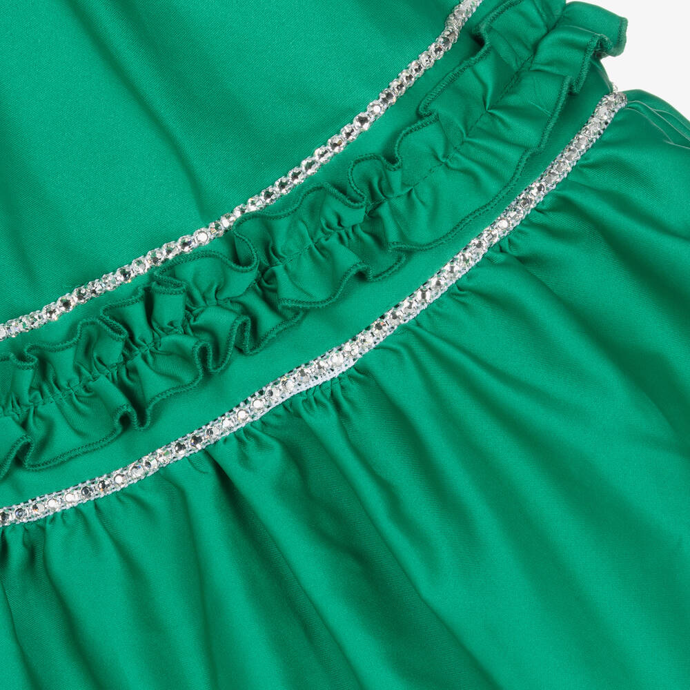 Monnalisa Chic-فستان تينز بناتي تافتا مزين بديامنتي لون أخضر | Childrensalon Outlet