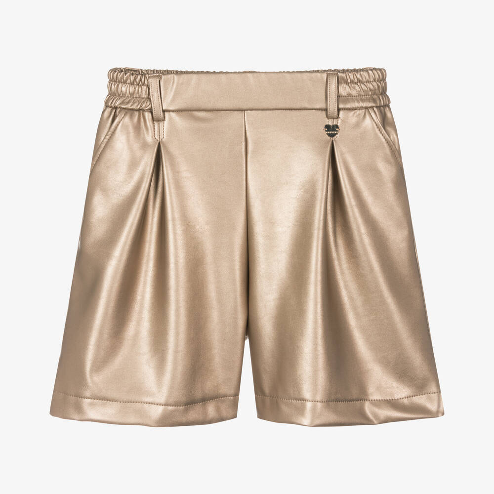 Monnalisa - Teen Girls Gold Faux Leather Shorts | Childrensalon