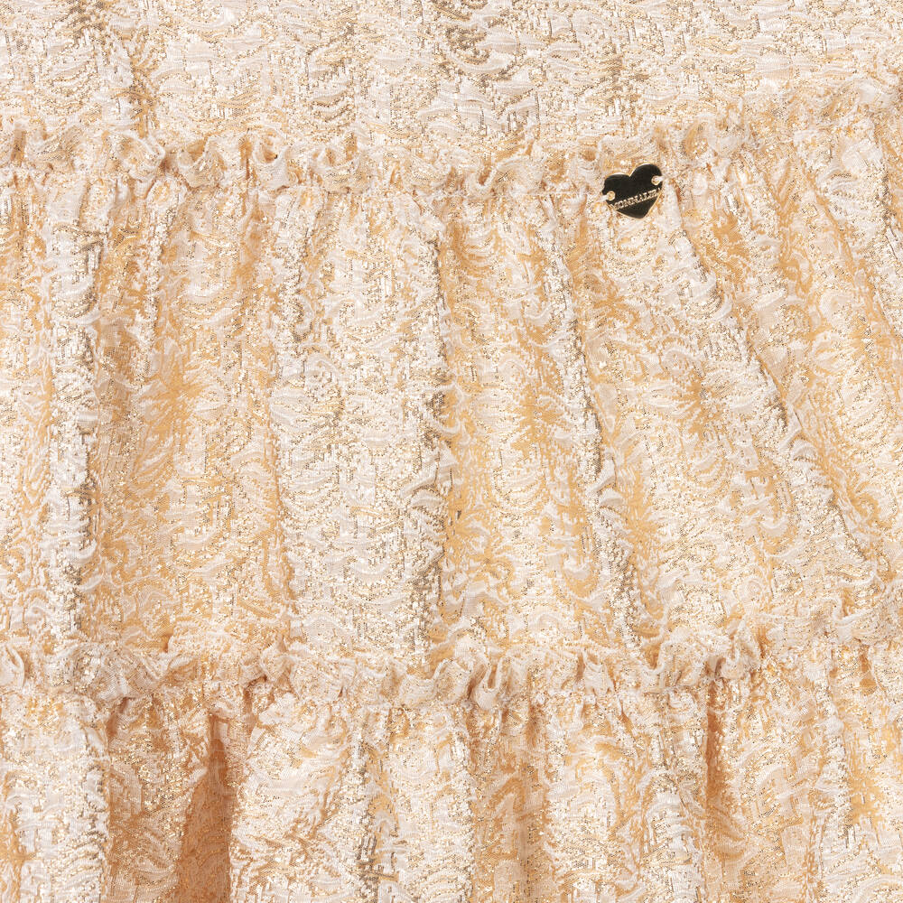 Monnalisa-Teen Girls Gold Floral Brocade Dress | Childrensalon Outlet