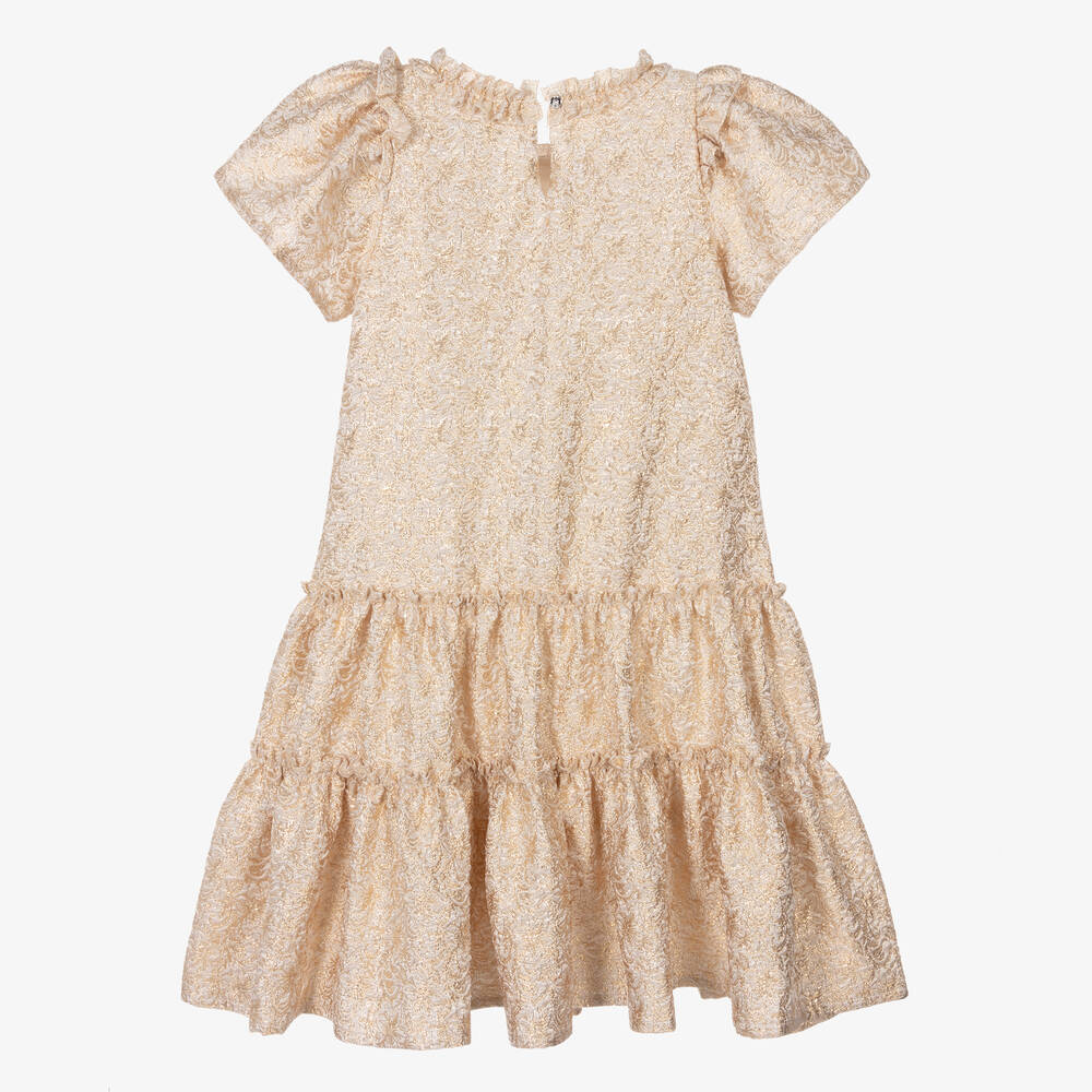 Monnalisa-Teen Girls Gold Floral Brocade Dress | Childrensalon Outlet