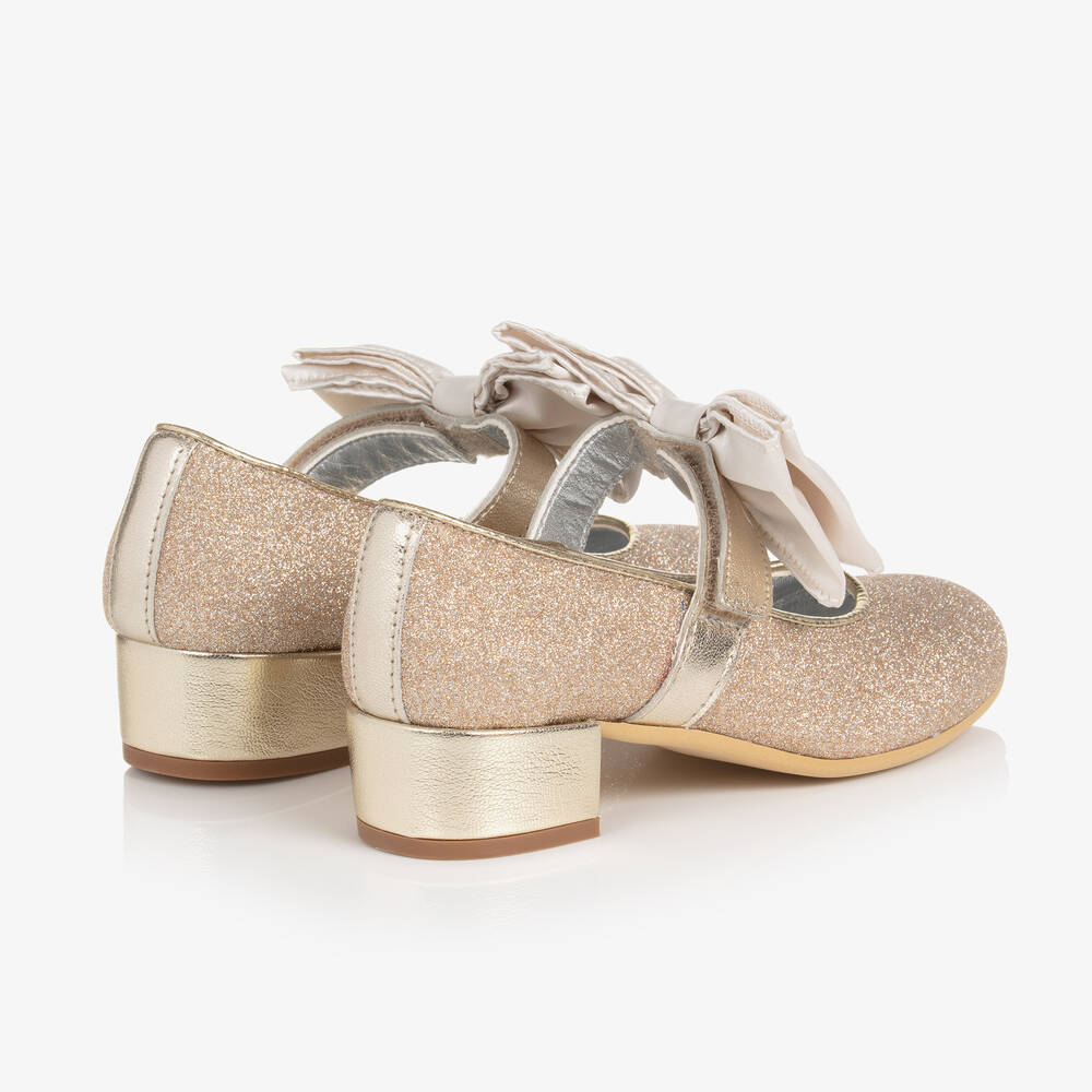 Monnalisa-Teen Girls Gold Glitter Ballerina Shoes | Childrensalon Outlet