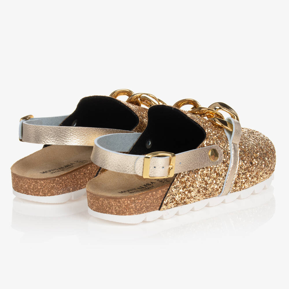 Monnalisa Teen Girls Gold Glitter Chain Mules Childrensalon Outlet
