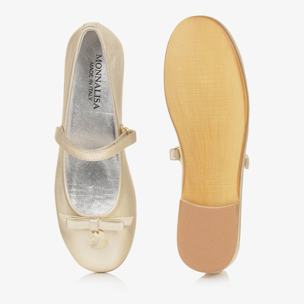 Monnalisa-Teen Girls Gold Leather Ballet Pumps | Childrensalon Outlet