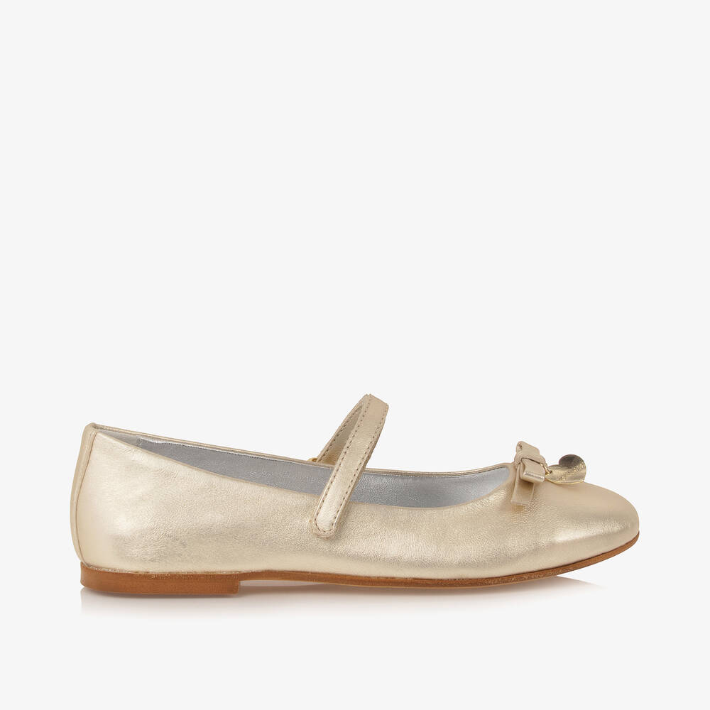 Monnalisa-Teen Girls Gold Leather Ballet Pumps | Childrensalon Outlet