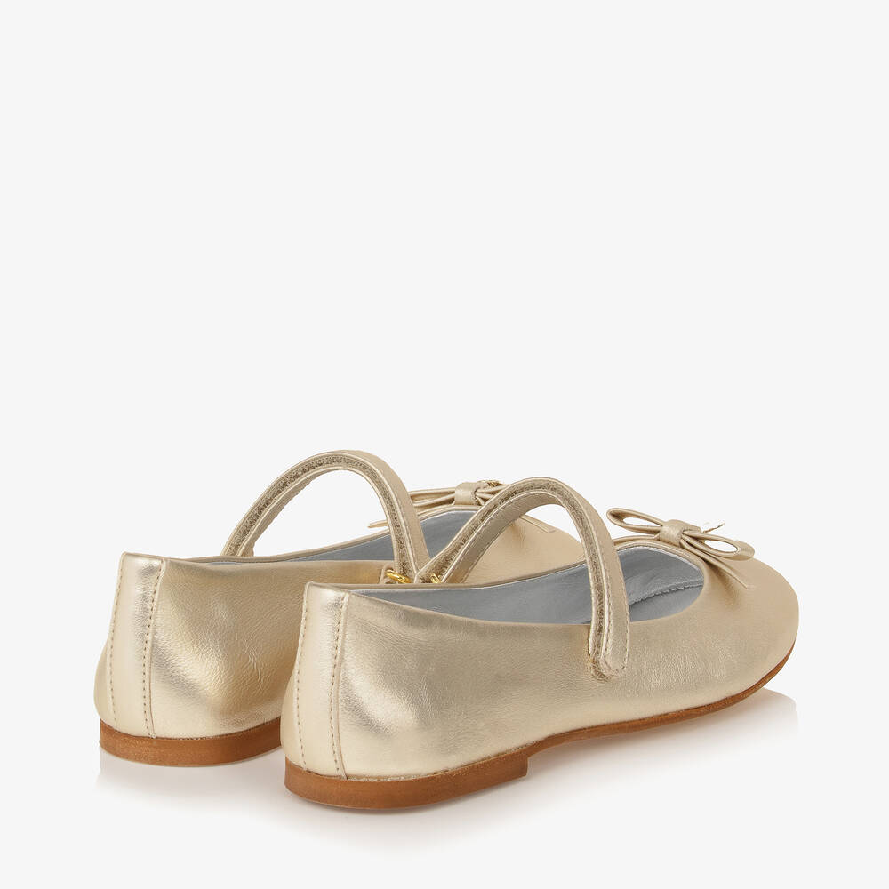 Monnalisa-Teen Girls Gold Leather Ballet Pumps | Childrensalon Outlet