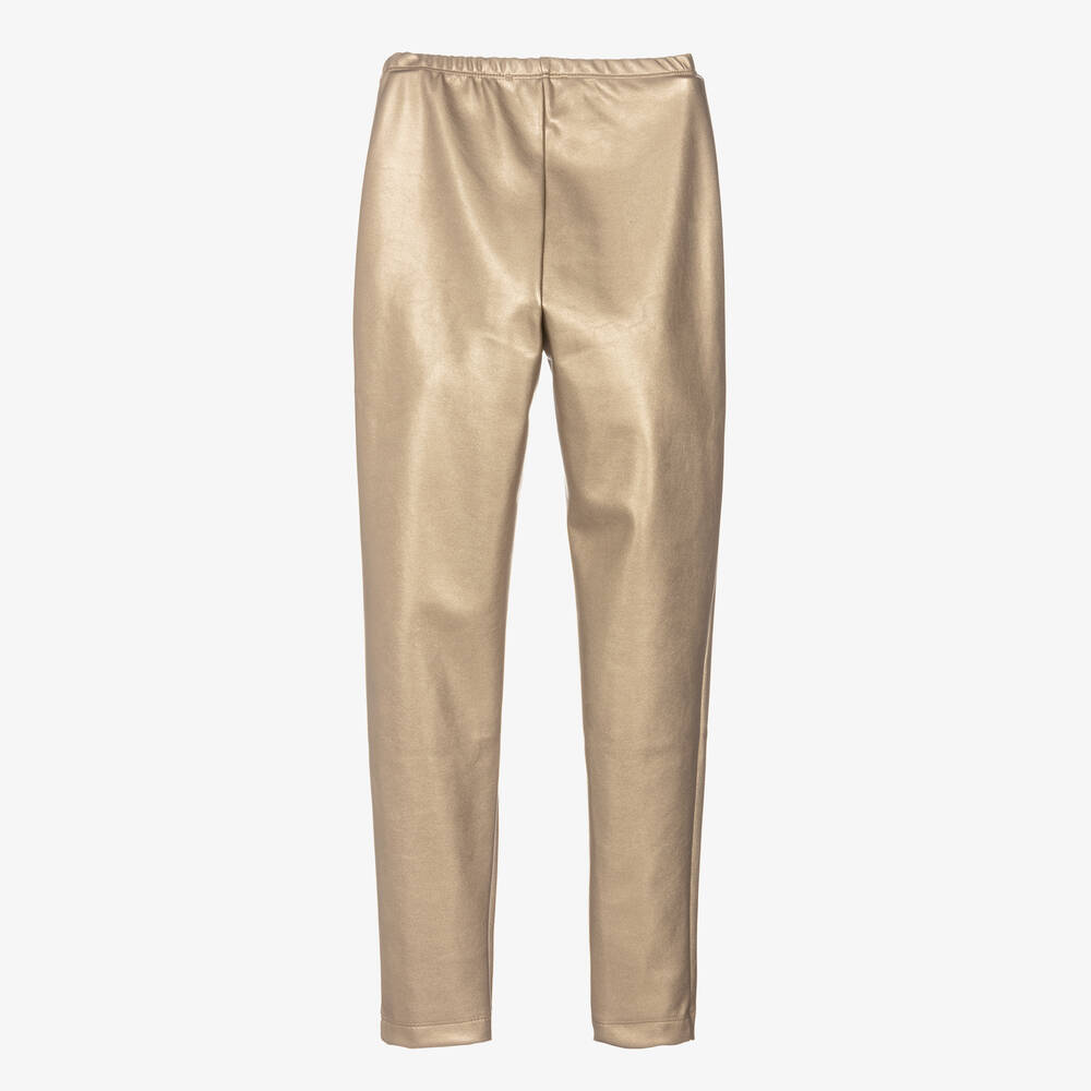 Monnalisa-ليغنغز تينز بناتي جلد صناعي لون ذهبي | Childrensalon Outlet