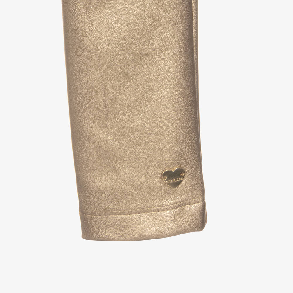 Monnalisa-ليغنغز تينز بناتي جلد صناعي لون ذهبي | Childrensalon Outlet