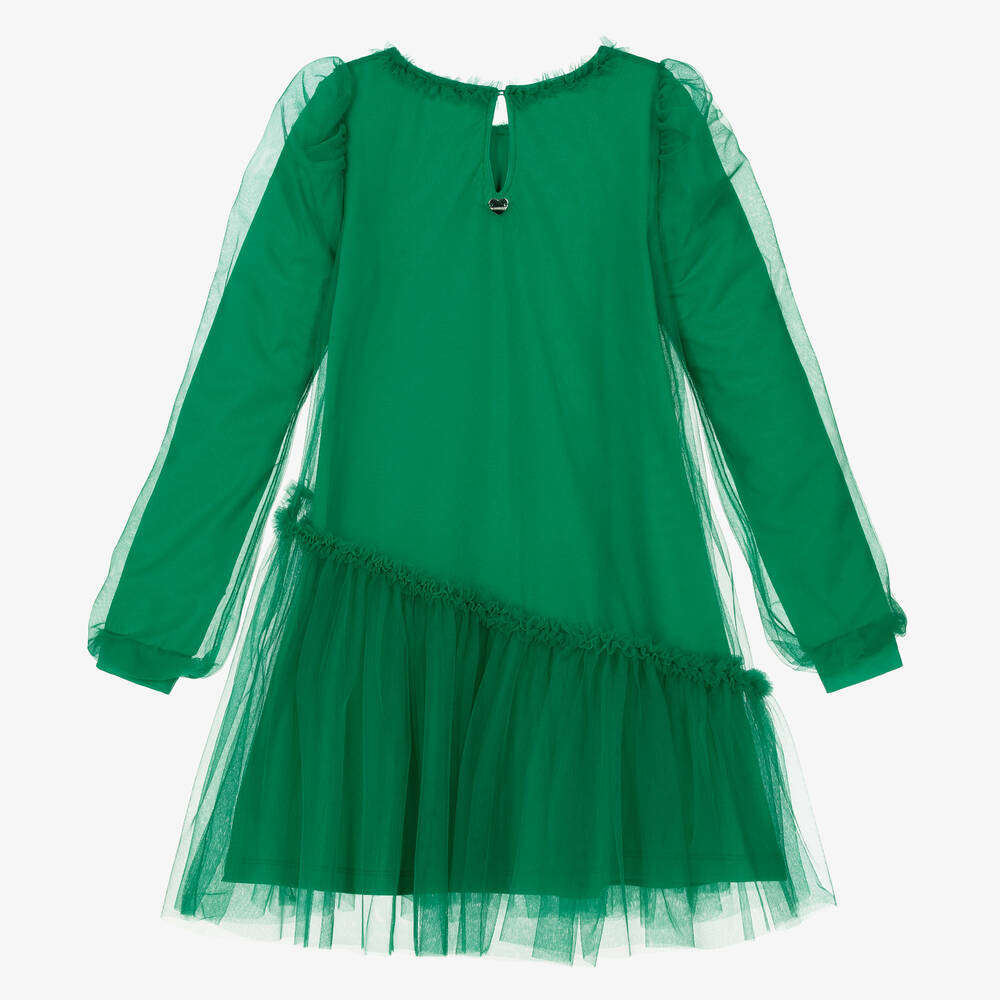 Monnalisa-فستان جيرسي وتول لون أخضر تينز بناتي | Childrensalon Outlet