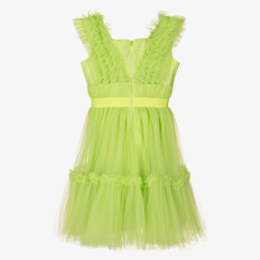 Monnalisa-Teen Girls Green Tulle Ruffle Dress | Childrensalon Outlet