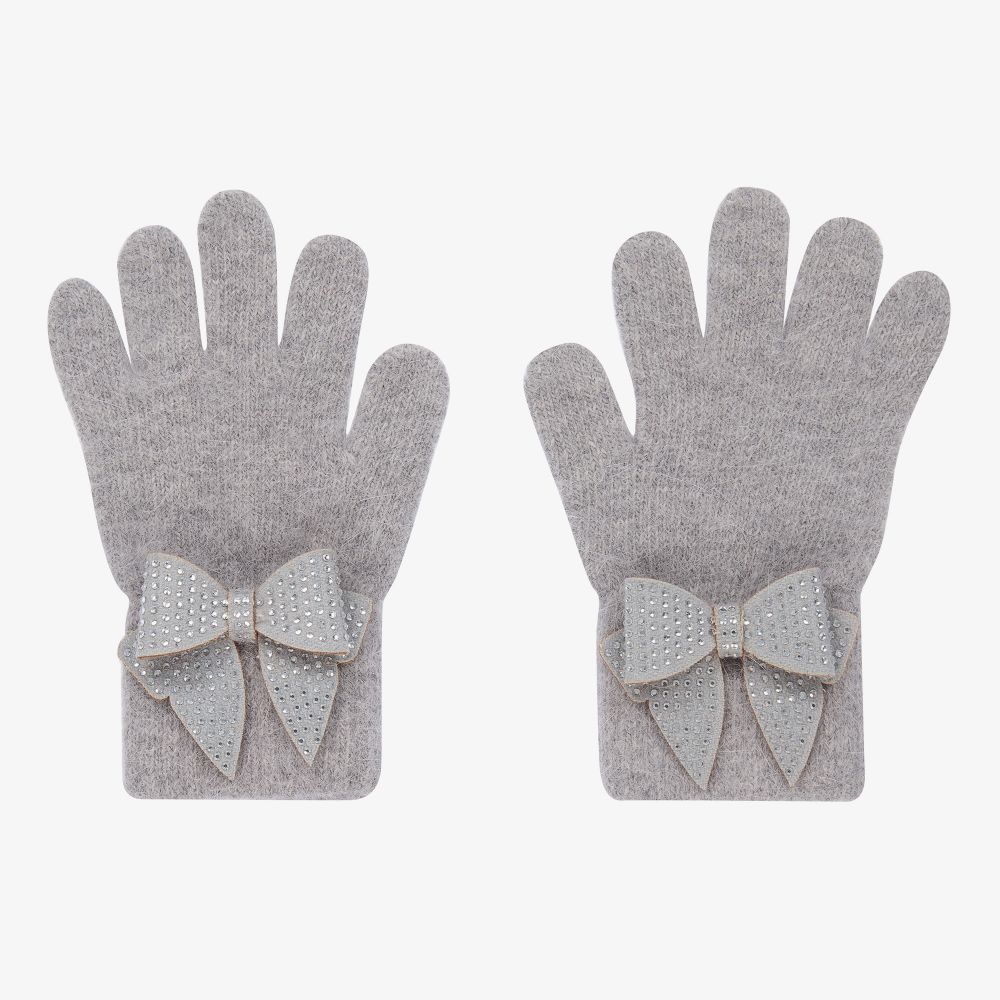 Monnalisa - Graue Teen Handschuhe mit Schleife (M) | Childrensalon