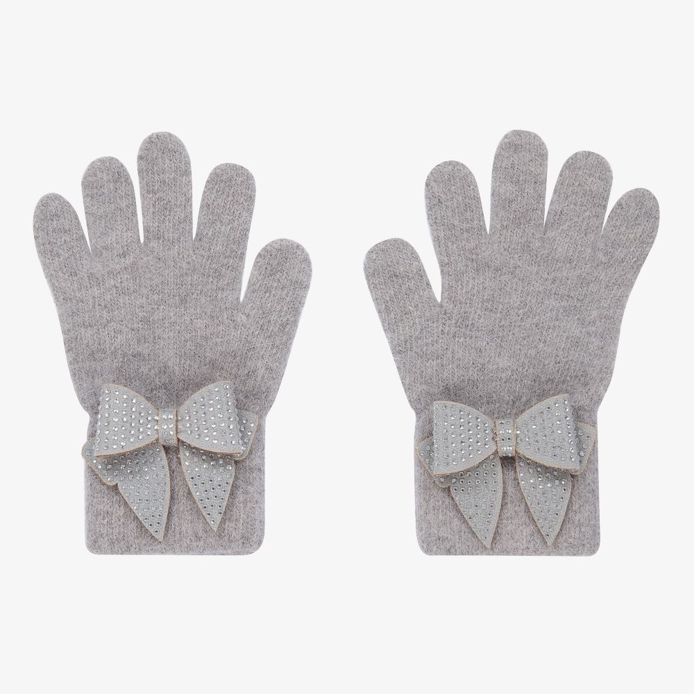 Monnalisa-Teen Girls Grey Bow Gloves | Childrensalon Outlet
