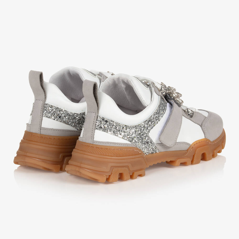 Monnalisa-Teen Girls Grey Jewel Trainers | Childrensalon Outlet