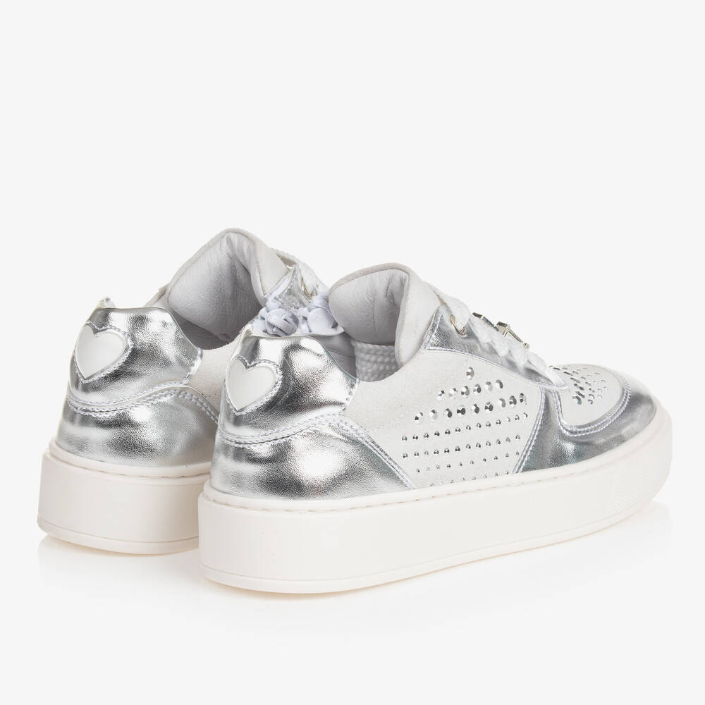 Monnalisa Teen Girls Grey Silver Leather Trainers