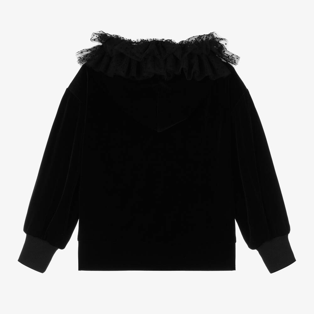 Monnalisa Chic-Teen Girls Hooded Black Velour Top | Childrensalon Outlet