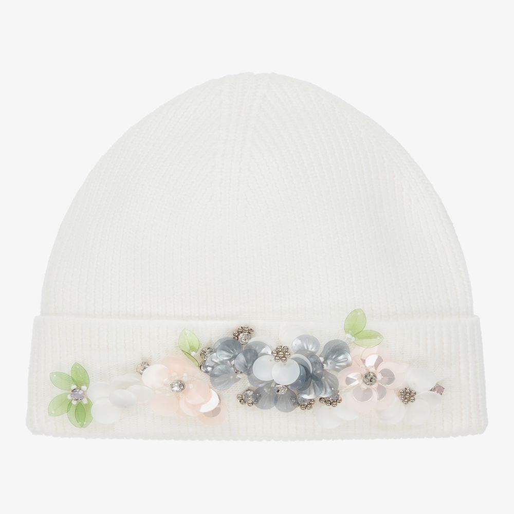 Monnalisa - Elfenbeinfarbene Teen Beanie (M) | Childrensalon