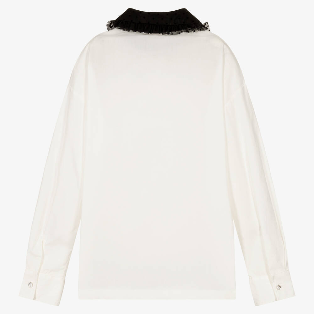 Monnalisa Chic-بلوز مزينة بياقة تول تينز بناتي لون عاجي وأسود | Childrensalon Outlet