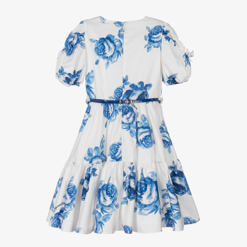 Monnalisa-Кремовое платье с синими цветами | Childrensalon Outlet