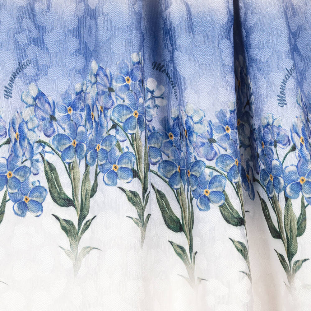 Monnalisa-Кремово-синее платье с цветами для подростков | Childrensalon Outlet