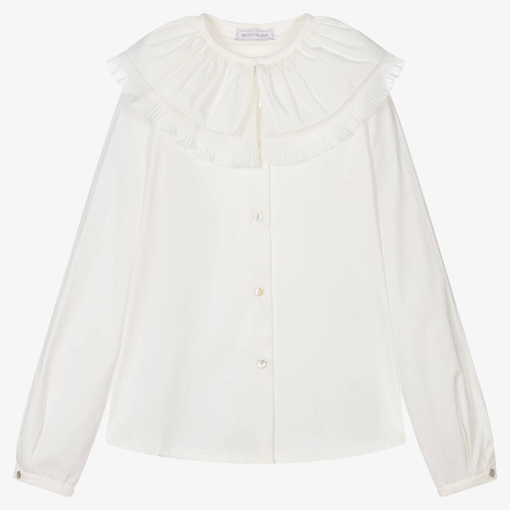 Monnalisa - Teen Girls Ivory Cotton Blouse | Childrensalon