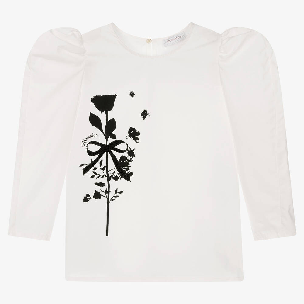 Monnalisa - Кремовая хлопковая блузка для девочек-подростков | Childrensalon