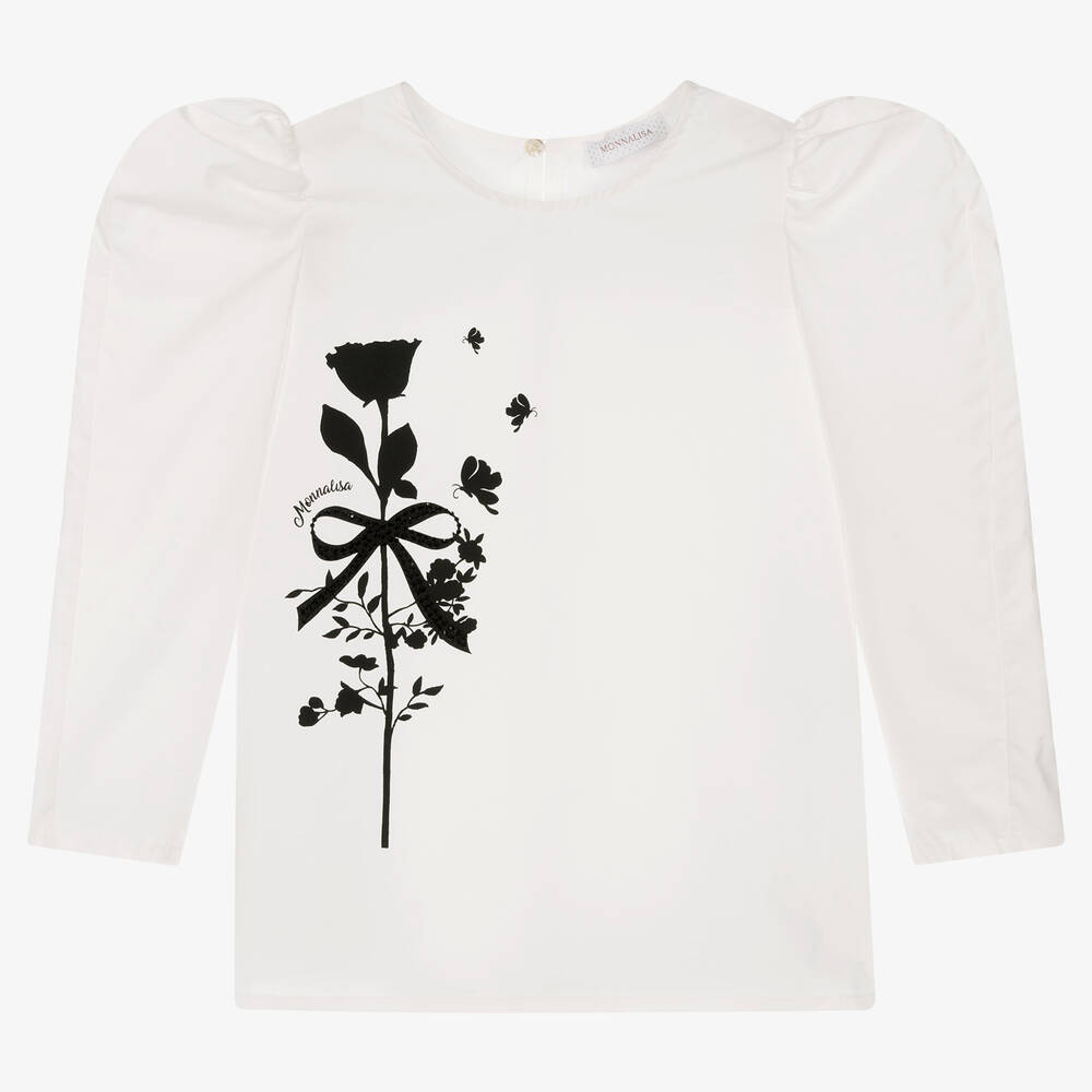 Monnalisa - Teen Girls Ivory Cotton Blouse | Childrensalon