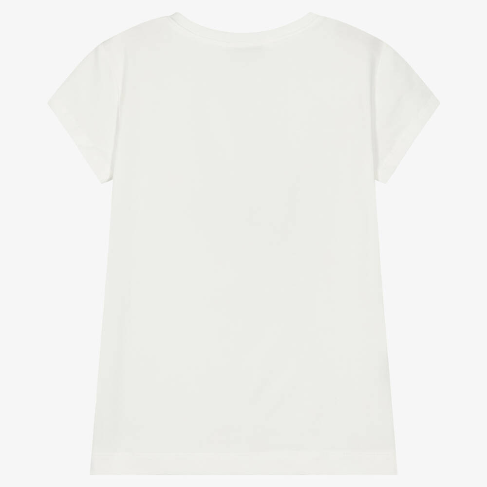 Monnalisa-Teen Girls Ivory Cotton Butterfly T-Shirt | Childrensalon Outlet