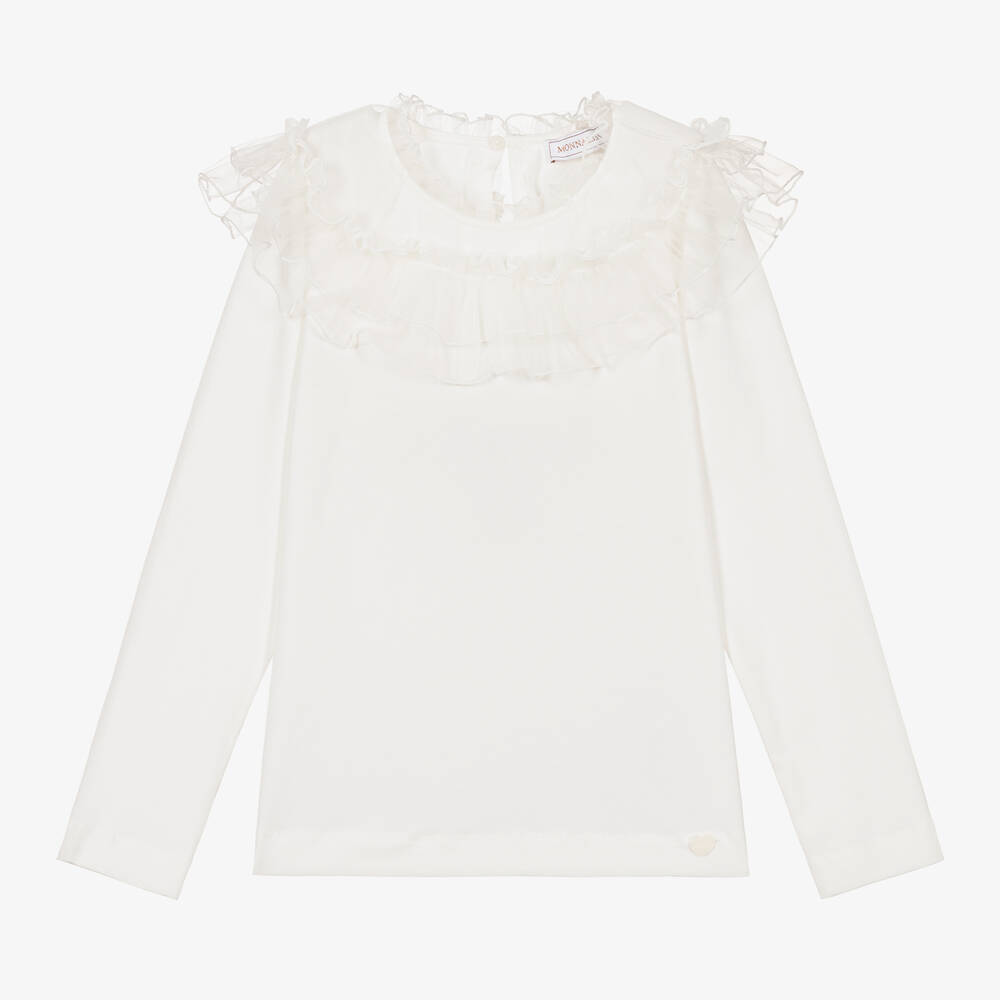 Monnalisa-Teen Girls Ivory Cotton Collared Top | Childrensalon Outlet