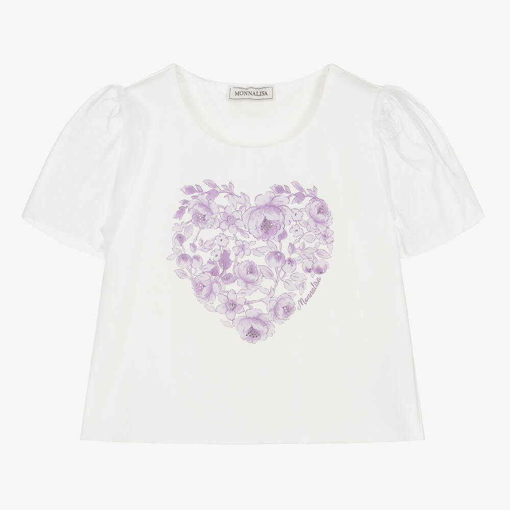 Monnalisa-Teen Girls Ivory Cotton Cropped T-Shirt | Childrensalon Outlet