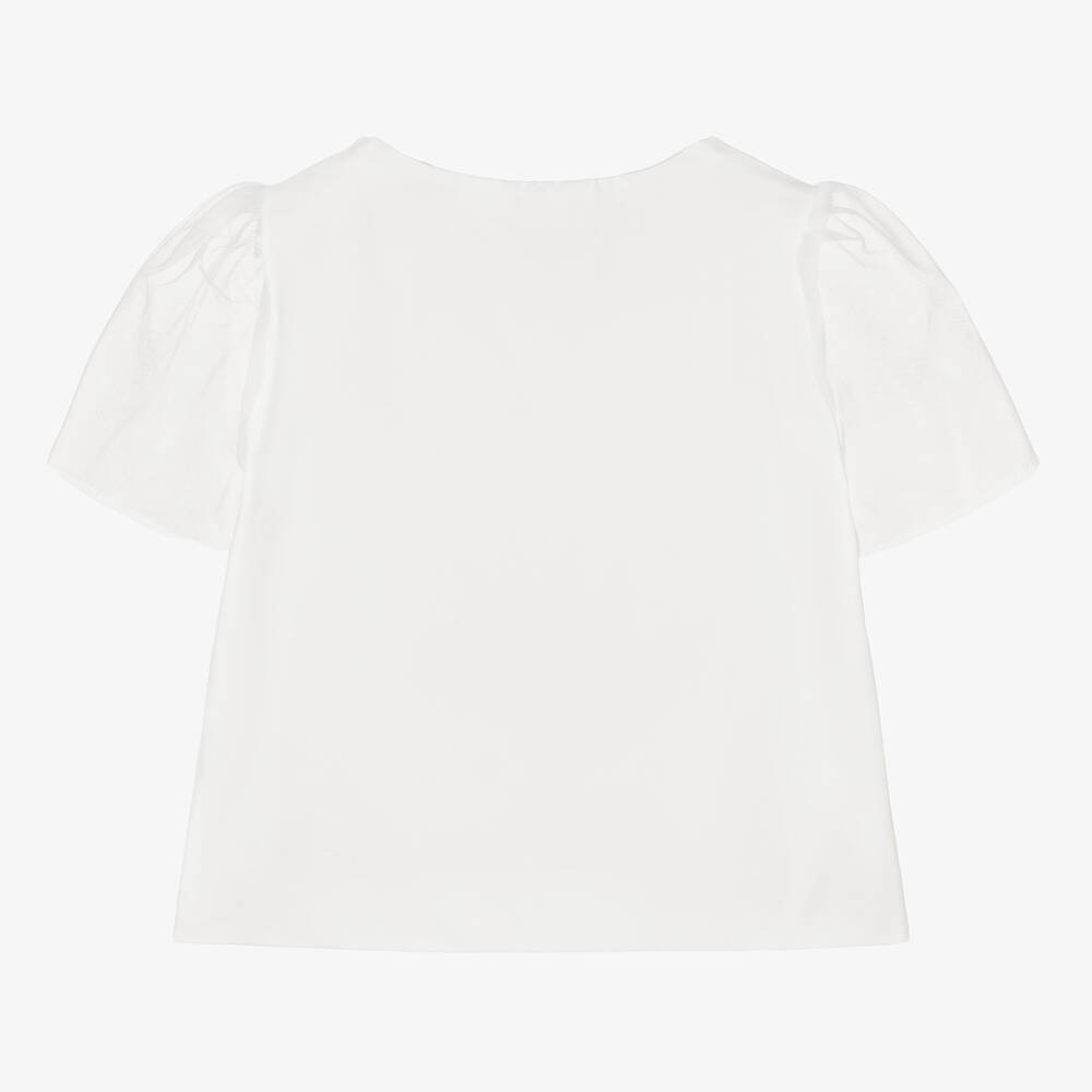 Monnalisa-تيشيرت كروب قطن عضوي جيرسي لون عاجي للمراهقات | Childrensalon Outlet